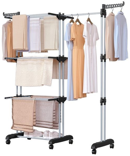 Oak&Tea Wäscheständer Turmwäscheständer Ausziehbarer Wäscheständer Turm für Balkon & Wohnung, XXL Standtrockner, 4 Ebenen, klappbare zwischen 83-200cm, mit Rollen