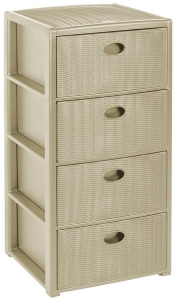 Kreher Rollcontainer mit 4 Schubladen im Rattan Design (Kaschmir Beige), (1 St)