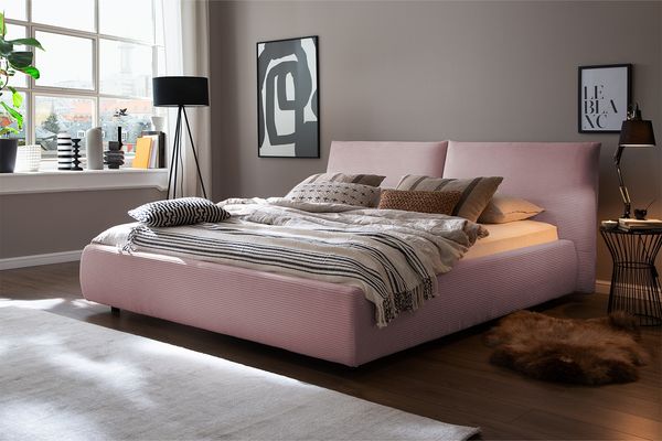 KAWOLA Bett HENRY Polsterbett Cord rosa 160x200cm