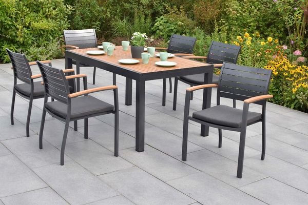 MERXX Garten-Essgruppe Astros, (Set, 13-tlg), inkl. 6 Stapelsessel, 6 Auflagen, 1 Ausziehtisch