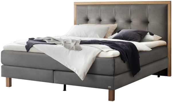 Solara Boxspringbett grau Eiche MassivholzPolyester 206cm x 208cm x 125cm