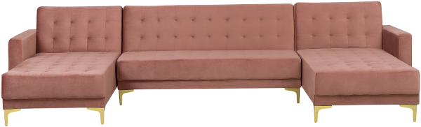 Schlafsofa U-förmig Samtstoff rosa ABERDEEN