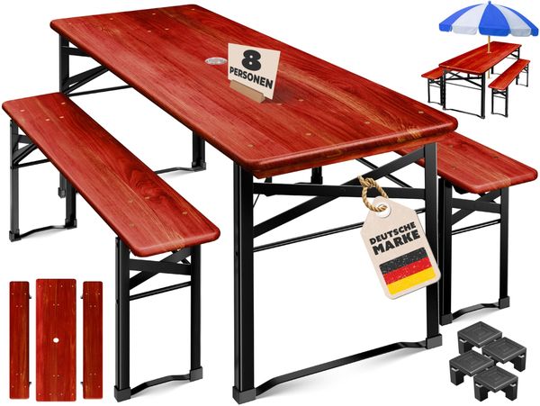 KESSER® Bierzeltgarnitur, 3-teilig, klappbar, Holz / Stahl grün, Rotbraun, 170 x 46 x 75 cm