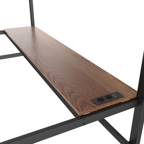 Hochbett mit Schreibtisch und LED-Beleuchtung, 90x200 cm, Kinderbett mit Rausfallschutz, Metallbett Bild 10