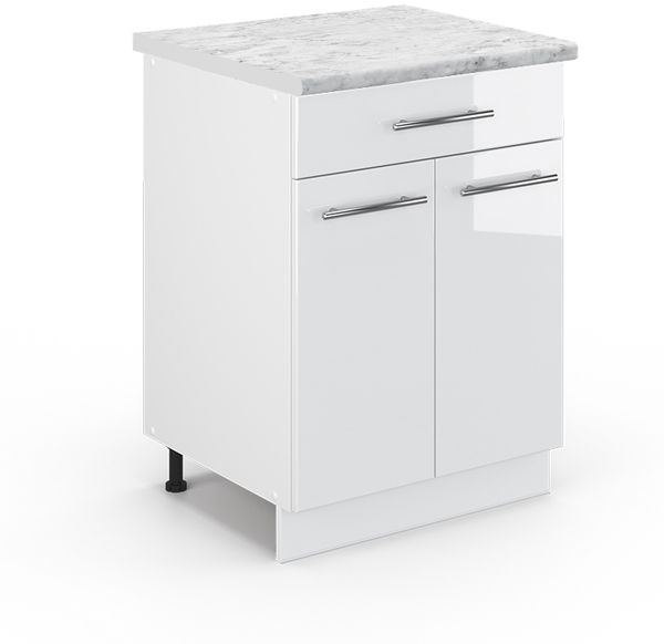 Küchenunterschrank Fame-Line Weiß Hochglanz 60 cm mit Schublade, AP Marmor Vicco