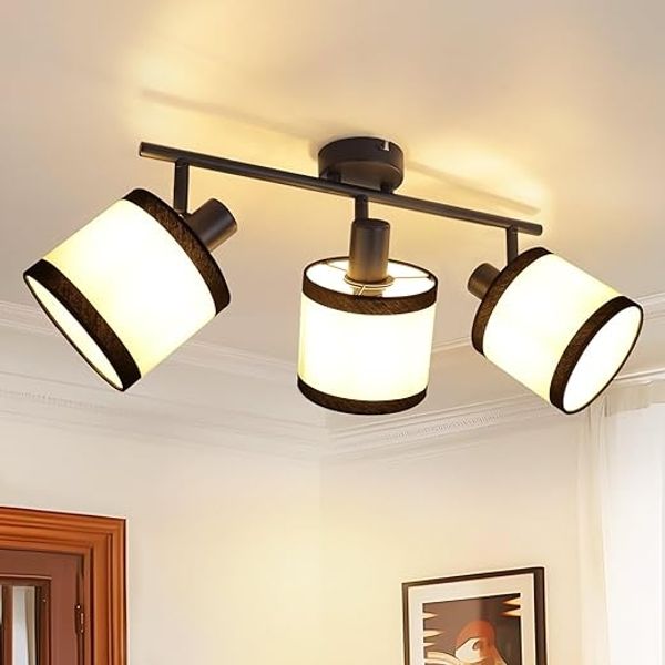 ZMH Deckenstrahler Schwarz Deckenlampe 3-flammig Deckenspots E14 Deckenleuchte Stoff schwenkbar 350° Küchelampe Vintage für Schlafzimmer Büro Flur Cloakroom Wohnzimmer Ohne Leuchtmittel