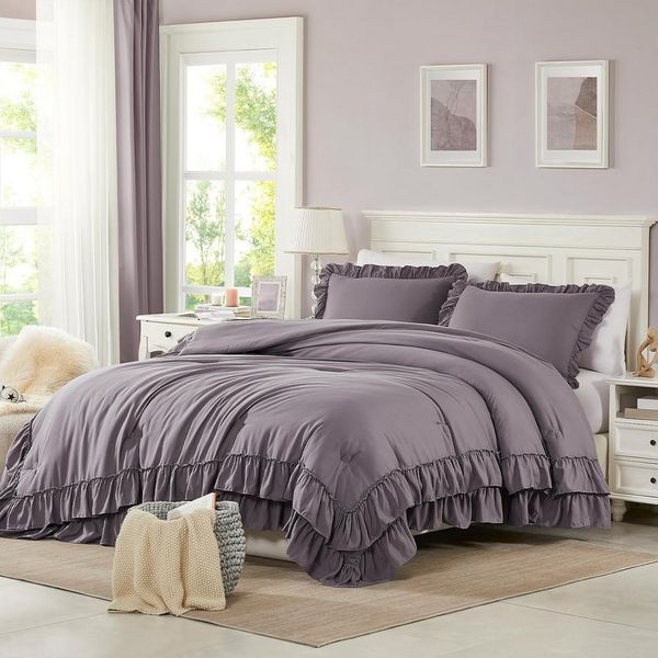 ibettertec Bettwäsche Bettwäsche-Set mit Rüschen 135x200 200x200, weich, Shabby-Chic, leicht, Rüschen, 3 teilig, flauschig, für alle Jahreszeiten