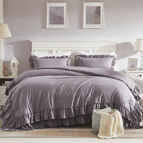 ibettertec Bettwäsche Bettwäsche-Set mit Rüschen 135x200 200x200, weich, Shabby-Chic, leicht, Rüschen, 3 teilig, flauschig, für alle Jahreszeiten