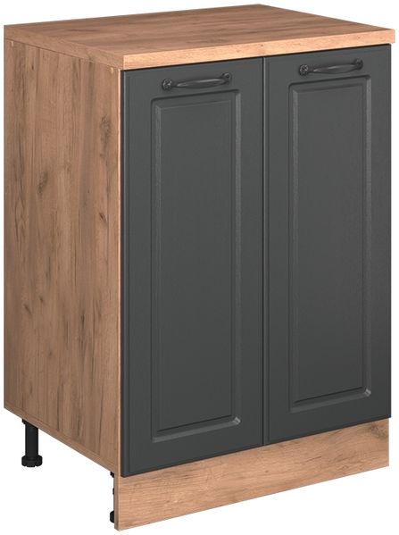 Küchenschrank für Dachschrägen R-Line Anthrazit Landhaus 60 cm ohne Schräge mit 2 Türen Vicco