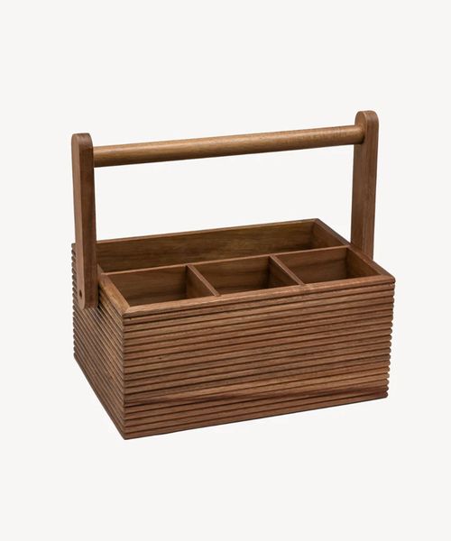 Akazie Stripe Organizer - Besteckständer aus Akazienholz mit Griff
