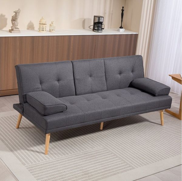 HOMCOM Schlafsofa 3-Sitzer-Sofa, Bettsofa mit Klappbarem Tisch, Stoffsofa 1 Teile, für Wohnzimmer, Dunkelgrau