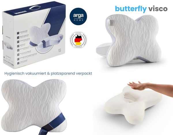 ARGAHOME Nackenstützkissen Butterfly Visco – Ergonomisches Seitenschläfer - Kopfkissen, Füllung: 100% Visco Memory Foam, Rückenschläfer, Seitenschläfer