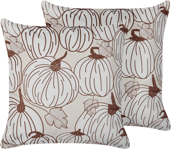 Kissen 2er Set GOURD Samtstoff 45 x 45 cm Pflanzenmuster Beige