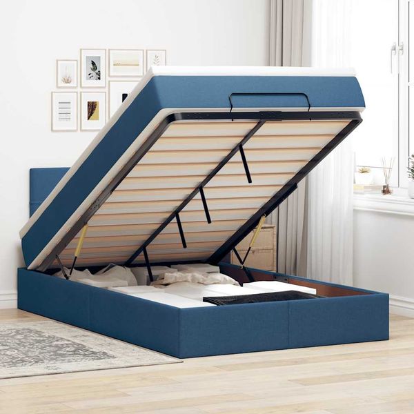 vidaXL Ottoman-Bett mit Matratze Blau 120x200 cm Stoff 3311455
