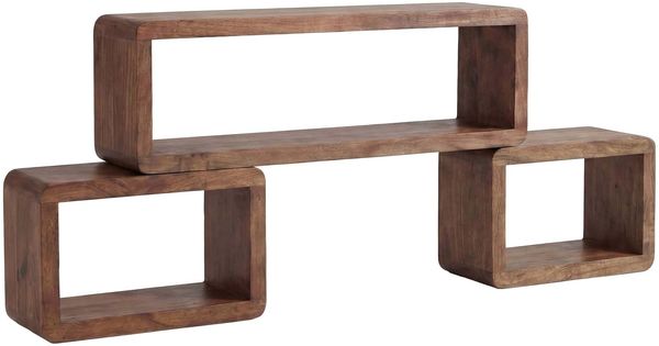 Standregal 3er Set Sheesham Massivholz Braun Rechteckig - Design Dekoregal 3 teilig - Holzregal Cube - Würfel Regal Echtholz Handmade