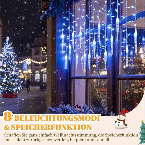 SERBASIC Lichterkette LED Eisregen Lichtervorhang, Timer, 8 Modi, Anschließbar, 31V, Lichtervorhang für Weihnachten Außen Terrasse