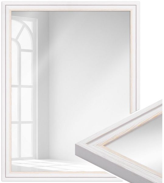 WANDStyle Wandspiegel H025, Weiß, gemasert, aus Massivholz im Landhausstil