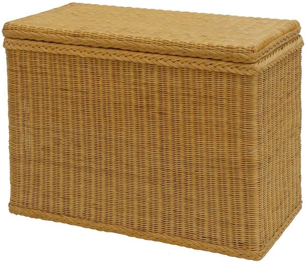 Krines Home Wäschesortierer Rattan Wäschekorb 3 Fächer Wäschesammler Wäschesortierer Unterteilung, mit Deckel und drei Unterteilungen