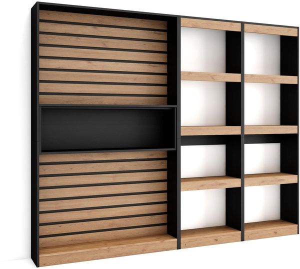 Skraut Home | Bücherregal Bibliothek | Bookshelf, Bookcase | 230x186x25cm | Wohnzimmer, Esszimmer, Büro | Aufbewahrungsregal | Moderner Stil | Eiche Schwarz