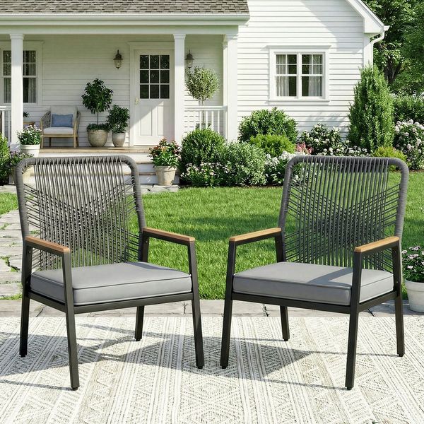 TLGREEN Gartenstuhl Eisen-Rattan Gartensessel,verbreiterter Sitz, (Balkonstühle Metall und Rattan, mit 8 cm dicken Sitzkissen, 2 St), 160 kg Belastbar für Terrasse, Garten und Veranda