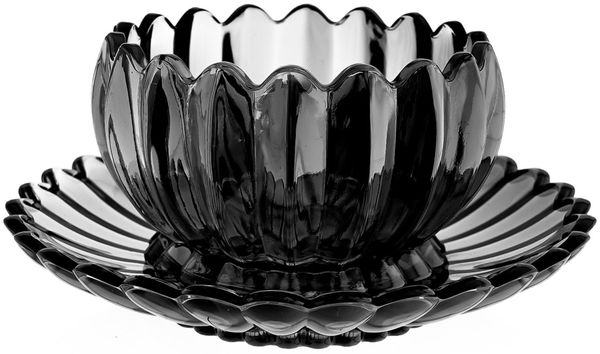 Dessertgläser mit Unterteller, 12-teiliges Glasschalenset - Lotus Design Schwarz