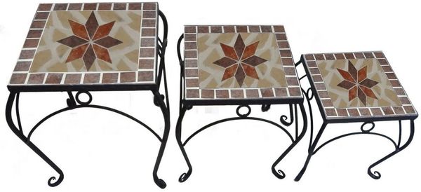 GartenHero Beistelltisch 3er Set Blumenhocker / Beistelltische quadratisch im Mosaik-Design (1-St)