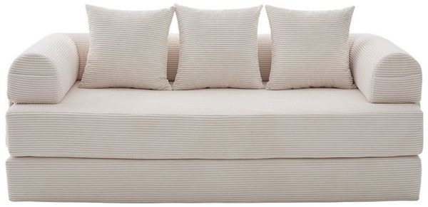 LVHOM Loungesofa faltbar mit Schlaffunktion, Stabil-/abnehmbarer Außenrahmen aus Metall, frei kombinierbar, Liege- oder Klappsofa, 3 Kissen, Hochelastischer Schaumstoff, weicher Cordstoff, Praktische Seitentaschen zur Aufbewahrung, Ideal für flexible R...