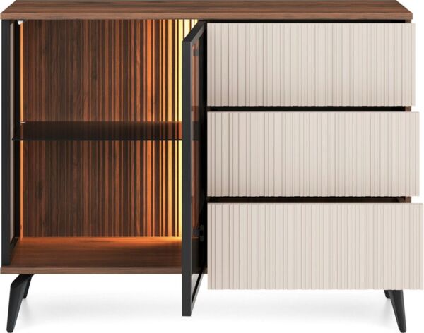 yourhouse24 Kommode Vici KSZ-103 mit Schubladen und LED-Beleuchtung Kaschmir/Walnuss