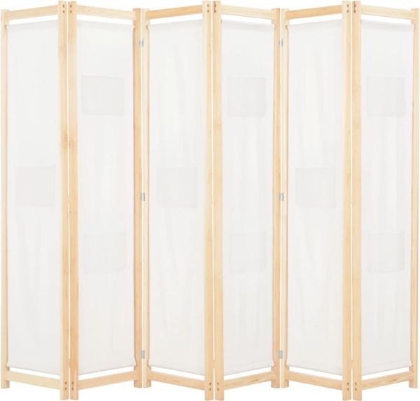 vidaXL 6-teiliger Raumteiler Cremeweiß 240 x 170 x 4 cm Stoff 248174