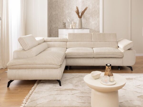S-Style Möbel Ecksofa Bonnie mit Schlaffunktion Bettkasten und Kopfteilverstellung, mit Wellenfederung, Cord-Stoff