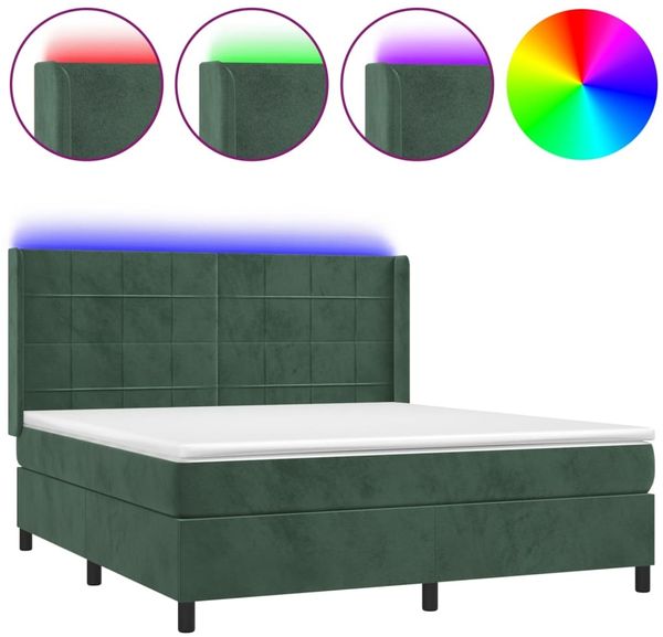 vidaXL Boxspringbett mit Matratze & LED Dunkelgrün 160x200 cm Samt 3139574
