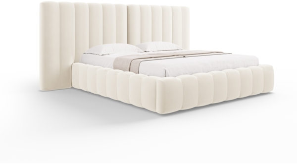 Micadoni Bett Kelp mit Doppelkopfteil Samt Bluvel Helles Beige 160x200