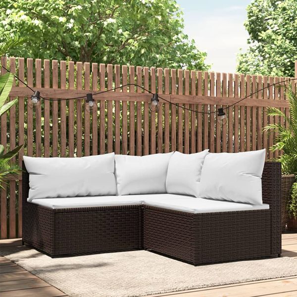 vidaXL 3-tlg. Garten-Lounge-Set mit Kissen Braun Poly Rattan 319748
