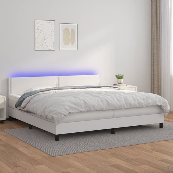 vidaXL Boxspringbett mit Matratze & LED Weiß 200x200 cm Kunstleder, Härtegrad: H2 [3134184]