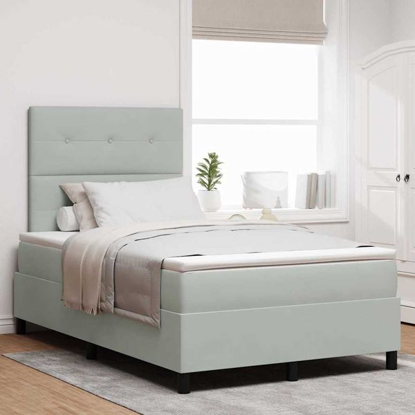 vidaXL LED Boxspringbett mit Kopfteil Hellgrau 120 x 190 cm Samt 3343298