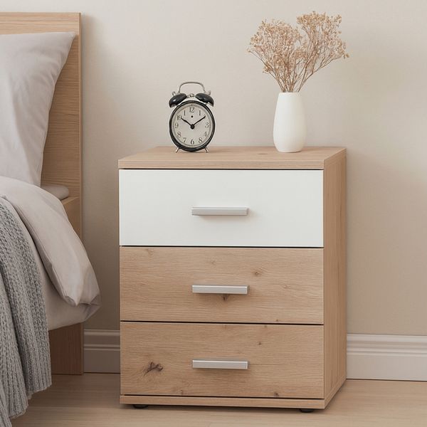 Nachtkonsole Nachtschrank Nina 3 Weiß Artisaneiche