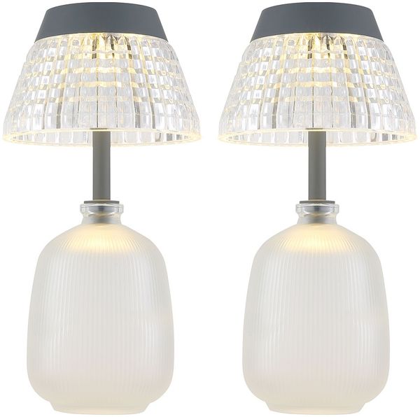 2x LED Solarleuchte Tischleuchte, Glas, klar, Akku, H 27 cm