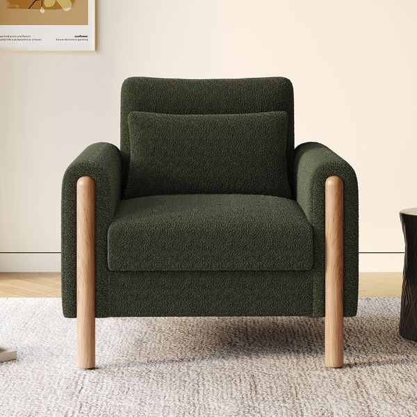 Relaxsessel Sitzfläche 87x83x88,5 cm, Teddy-Stoff, dicke Polsterung, grün, Massivholzgestell