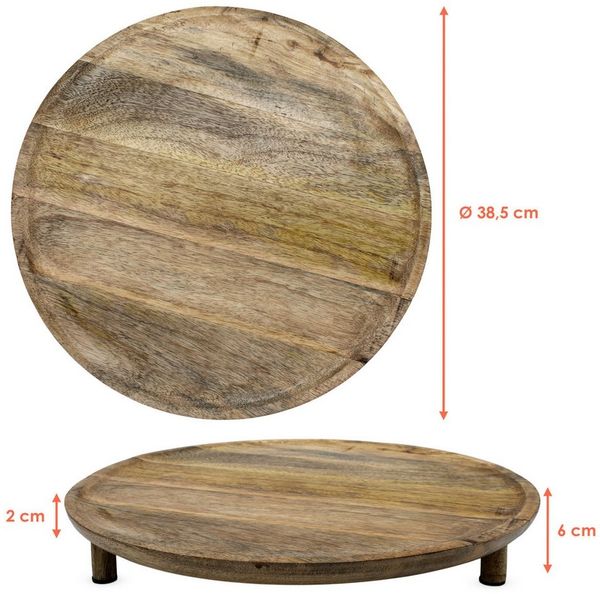 Spetebo Servierplatte XL Mango Tablett rund auf Füßen - 38 cm, Mangoholz, (Anzahl, 1-tlg, Stück), lebensmittelecht