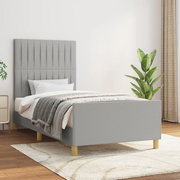 Einzelbett, Polsterbett mit Kopfteil Stoff Hellgrau 90x190 cm