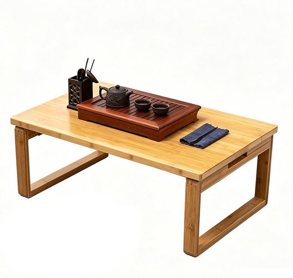 TUWENA Couchtisch Klappbarer Couchtisch Beistelltisch aus Bambus Niedriger Kaffeetisch, Retro Tatami End Tische für Fenster, Tatami, Outdoor, Bett, 80x50 cm