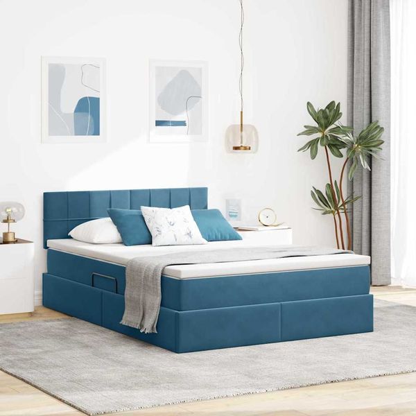 vidaXL Aufbewahrungsbett mit Matratze Dunkelblau 140 x 190 cm Samt 3370759