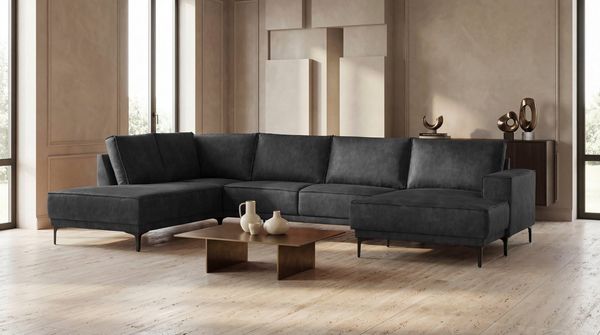 OTTO home Wohnlandschaft XXL Sofa Oland, Struktur, Flachgewebe, Luxus-Microfaser, Boucle, U-Form, 345 cm, Wellenunterfederung, Skandi-Design, Metallfüße