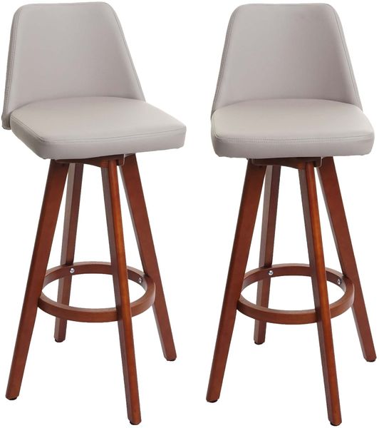 2er-Set Barhocker HWC-C43, Barstuhl Tresenhocker, Holz Kunstleder drehbar MVG-zertifiziert ~ taupe