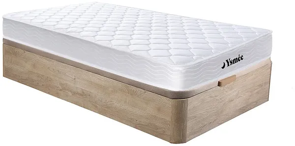 Vente-unique - WOLKENLOS Mattress and bed base set Holz, PlatteStoff Beige - B 90 cm x H 30 cm15 cm x L 190 cm