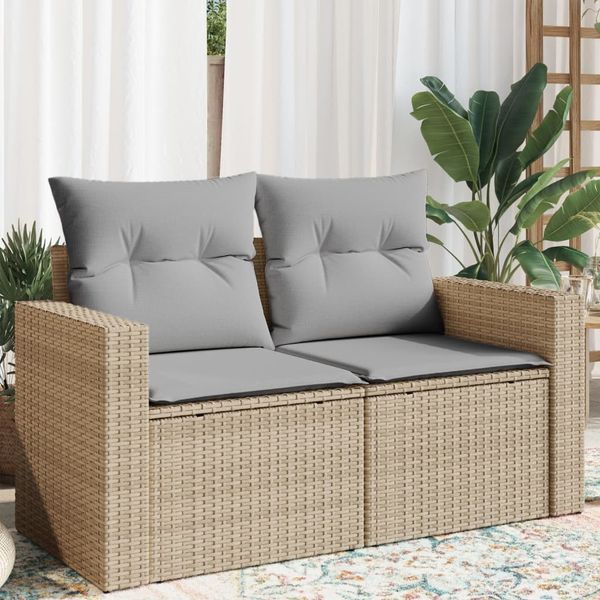 vidaXL Gartensofa mit Kissen 2-Sitzer Beige Poly Rattan 366093