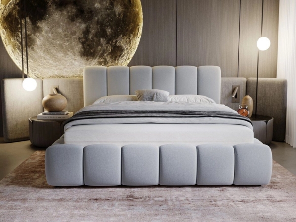 GrainGold Polsterbett mit Bettkästen CLOUD, Modern Bett mit Kopfteil - 140x200 cm, Hellgrau (1x Bett)