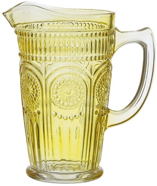 MARELIDA Wasserkrug Glaskrug Vintage Boho Blumenmuster Karaffe Tee Saft Kanne 1,4l gelb