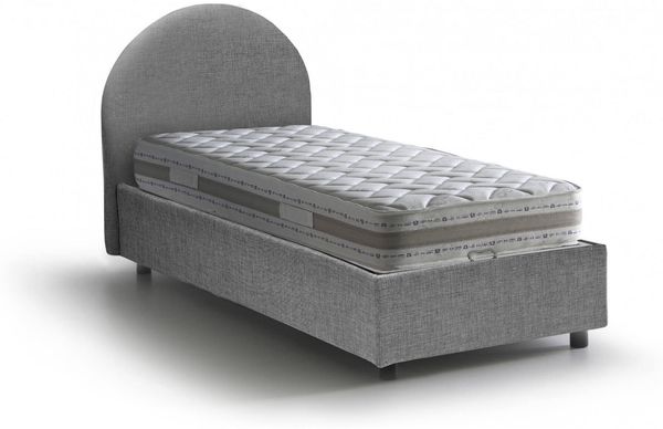 Dmora Einzelbett Egle, ??Bettkasten mit Stoffbezug, 100 % Made in Italy, Öffnung vorne, inklusive Matratze 80x190 cm, Grau