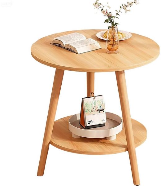 HEYHIPPO Beistelltisch Warmweißer doppelschichtiger Couchtisch aus Holz kleiner Beistelltisch (Ein Tisch, Rutschfest, nur 0,28 m² Fläche, stabile Dreiecksstruktur), Moderner kleiner Nachttisch, Couchtisch, einfache Montage,50×50×60 cm